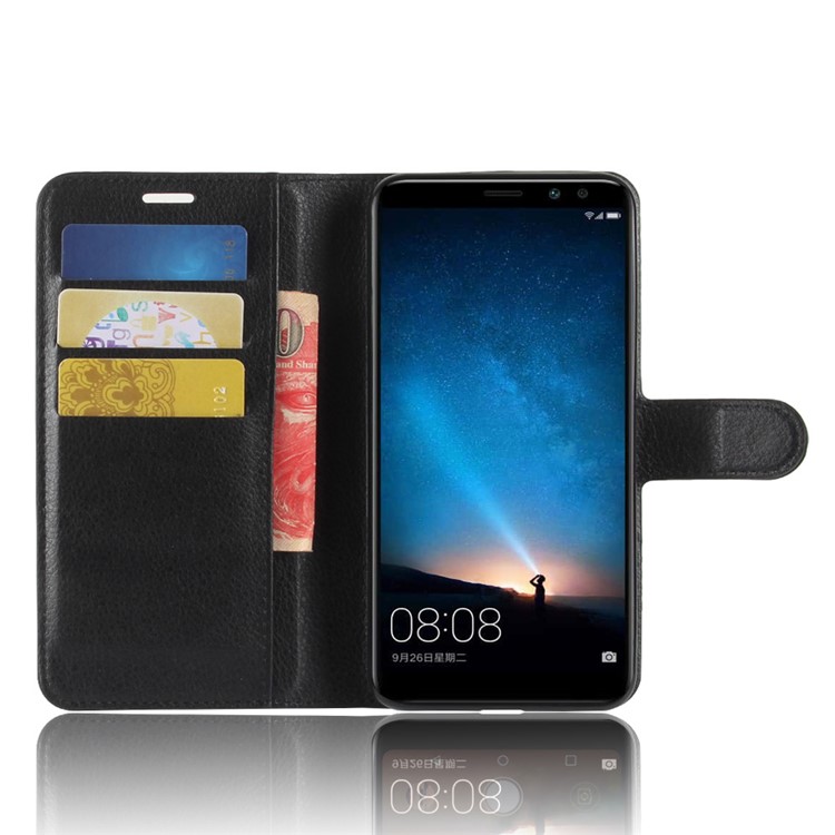 100Pcs/Set Litchi Texture Wallet Stand Leather Case for Huawei Mate 10 Lite / nova 2i / Maimang 6 / Honor 9i (India) - Black-4