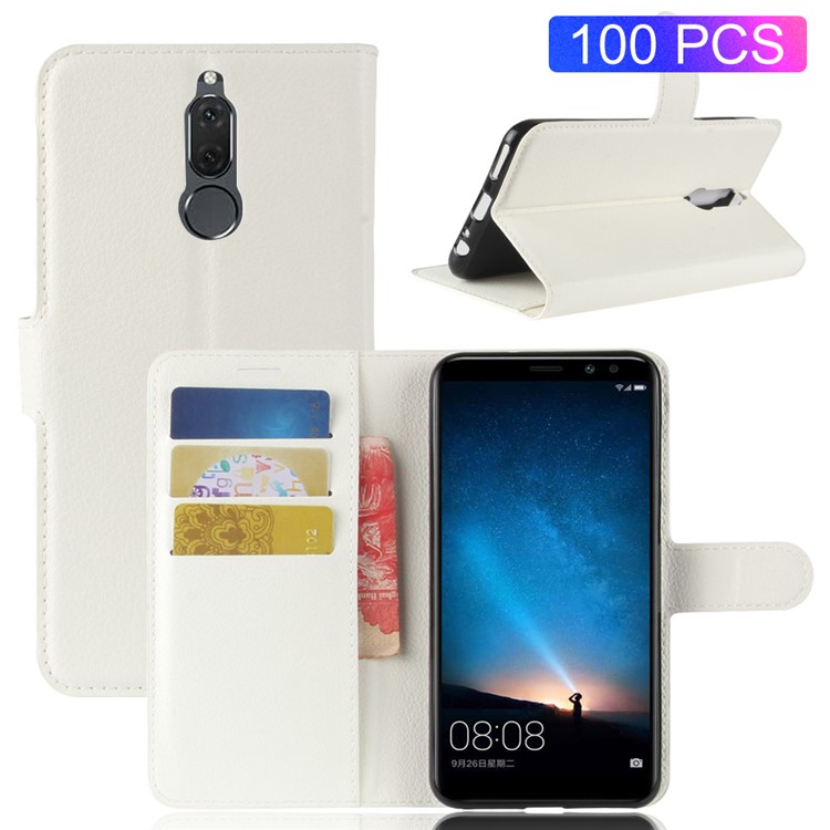 100Pcs/Set Litchi Texture Stand Leather Cover for Huawei Mate 10 Lite / nova 2i / Maimang 6 / Honor 9i (India) - White-1