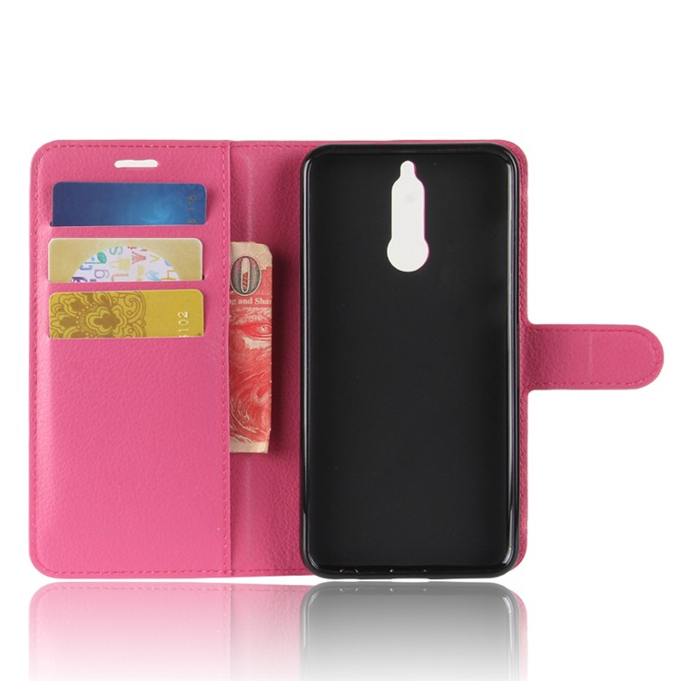 100Pcs/Set Litchi Texture Wallet Stand Leather Phone Case for Huawei Mate 10 Lite / nova 2i / Maimang 6 / Honor 9i (India) - Rose-3