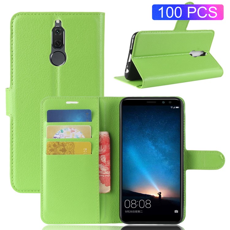 100Pcs/Set Litchi Texture Wallet Leather Mobile Casing for Huawei Mate 10 Lite / nova 2i / Maimang 6 / Honor 9i (India) - Green-1