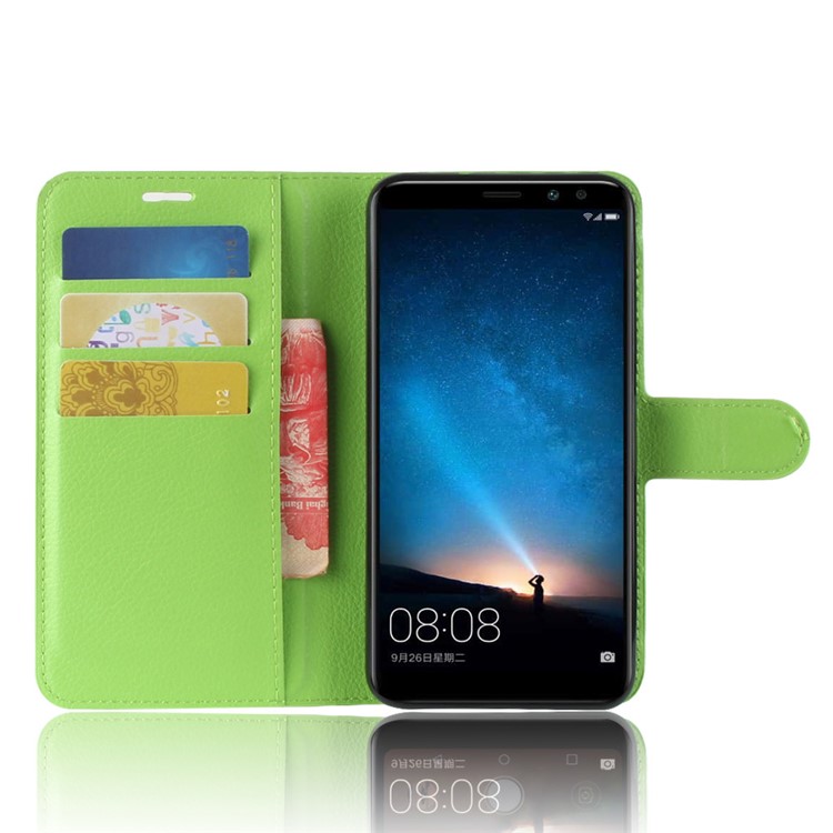 100Pcs/Set Litchi Texture Wallet Leather Mobile Casing for Huawei Mate 10 Lite / nova 2i / Maimang 6 / Honor 9i (India) - Green-4