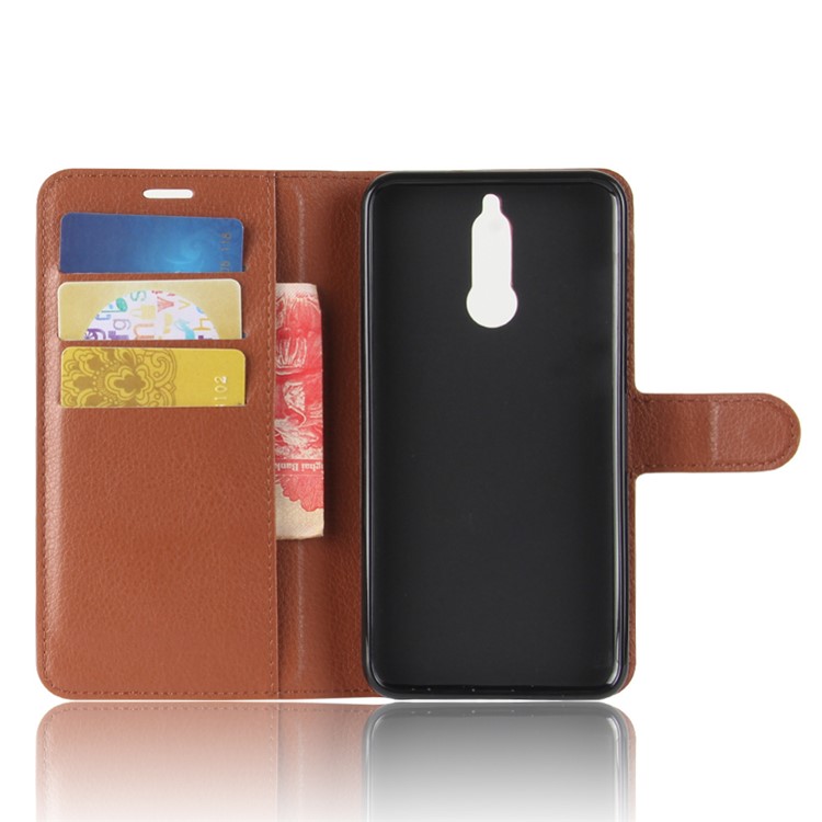 100Pcs/Set Litchi Texture Wallet Leather Protective Shell for Huawei Mate 10 Lite / nova 2i / Maimang 6 / Honor 9i (India) - Brown-3