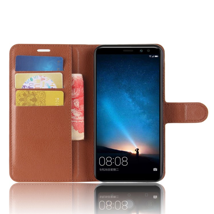 100Pcs/Set Litchi Texture Wallet Leather Protective Shell for Huawei Mate 10 Lite / nova 2i / Maimang 6 / Honor 9i (India) - Brown-4