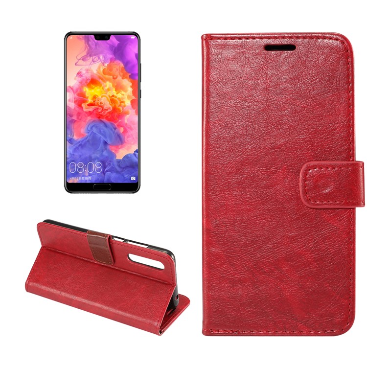 Crazy Horse PU Leather Stand Wallet Cell Phone Cover for Huawei P20 - Red-1