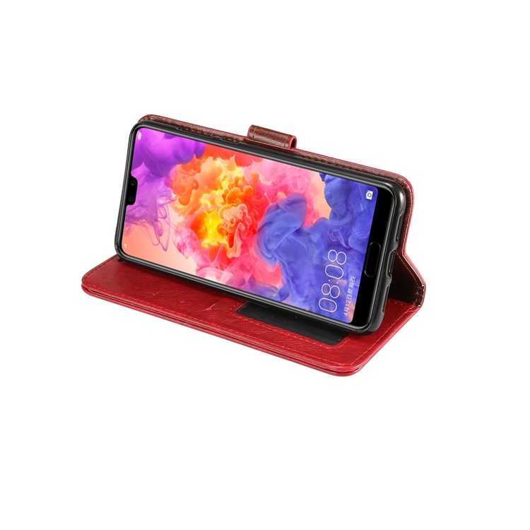 Crazy Horse PU Leather Stand Wallet Cell Phone Cover for Huawei P20 - Red-6