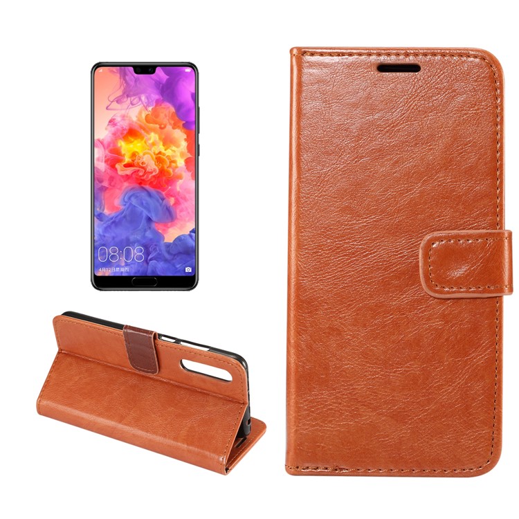 Crazy Horse PU Leather Stand Wallet Phone Shell for Huawei P20 - Brown-1