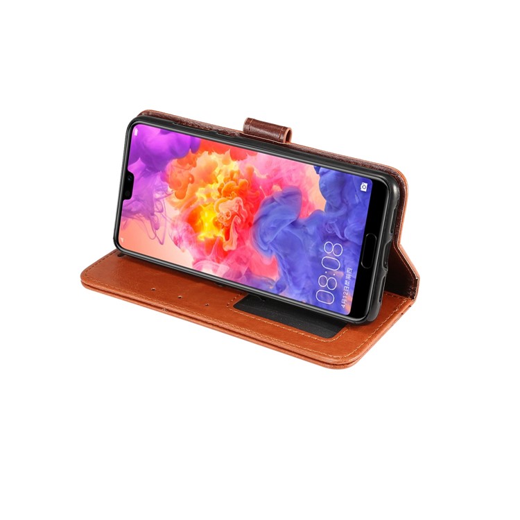 Crazy Horse PU Leather Stand Wallet Phone Shell for Huawei P20 - Brown-7