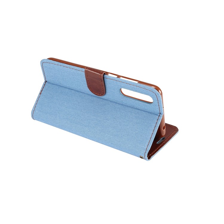 Jeans Cloth Card Holder Stand Leather Phone Casing for Huawei P20 Pro - Baby Blue-4