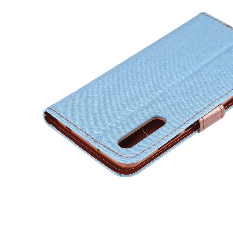 Jeans Cloth Card Holder Stand Leather Phone Casing for Huawei P20 Pro - Baby Blue-6