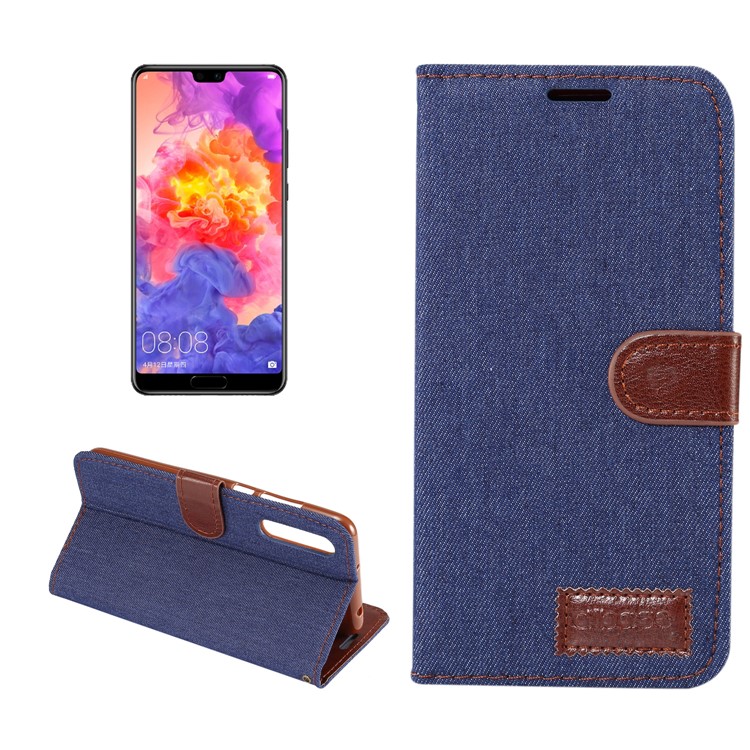 Jeans Cloth Card Holder Stand Leather Mobile Cover for Huawei P20 Pro - Dark Blue-1