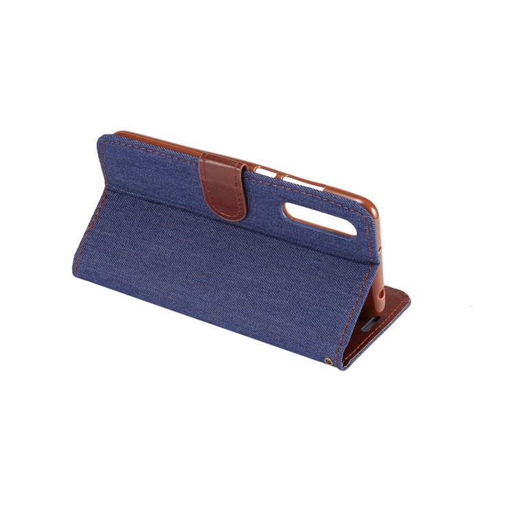 Jeans Cloth Card Holder Stand Leather Mobile Cover for Huawei P20 Pro - Dark Blue-4