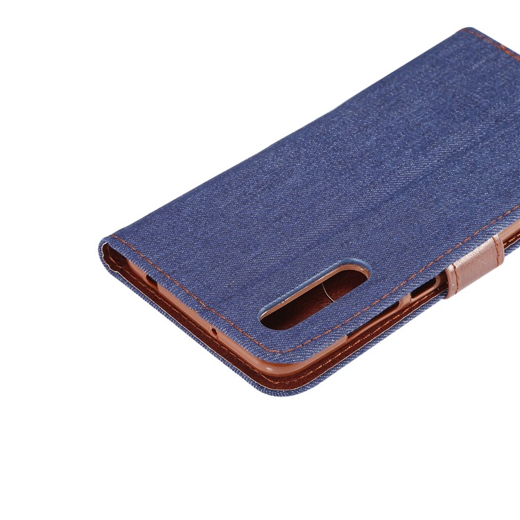 Jeans Cloth Card Holder Stand Leather Mobile Cover for Huawei P20 Pro - Dark Blue-6