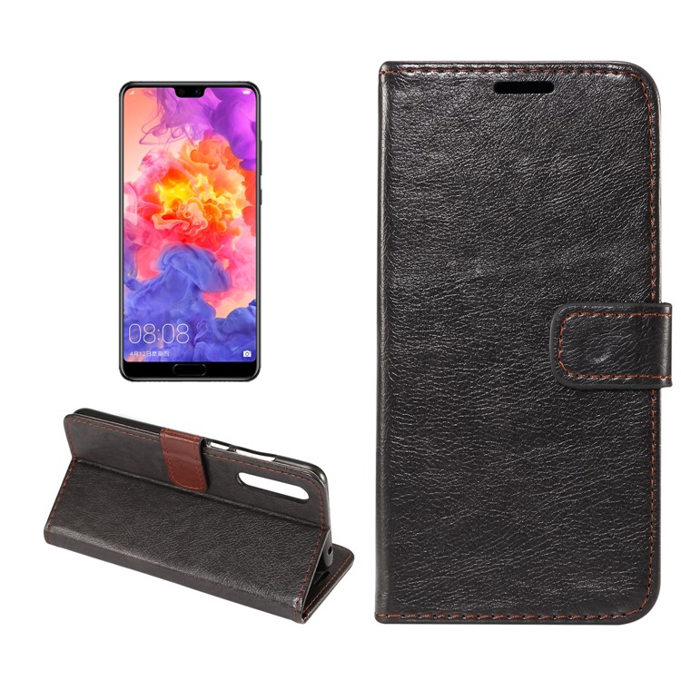 Crazy Horse PU Leather Stand Wallet Cell Phone Case for Huawei P20 Pro - Black-1