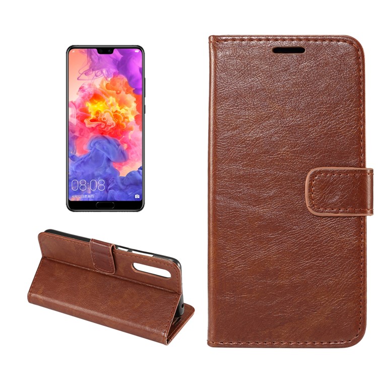 Crazy Horse PU Leather Stand Wallet Cell Phone Casing for Huawei P20 Pro - Coffee-1