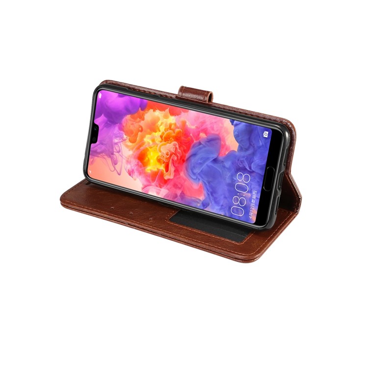 Crazy Horse PU Leather Stand Wallet Cell Phone Casing for Huawei P20 Pro - Coffee-6