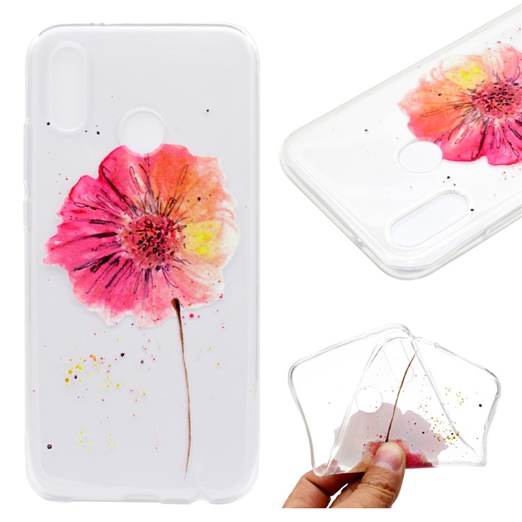Pattern Printing Flexible TPU Mobile Case Cover for Huawei P20 Lite / Nova 3e (China) - Red Flower-1