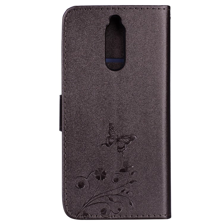 Imprinted Butterfly Flower Pattern Rhinestone Leather Wallet Case for Huawei Mate 10 Lite / Maimang 6 / nova 2i / Honor 9i (India) - Black-5
