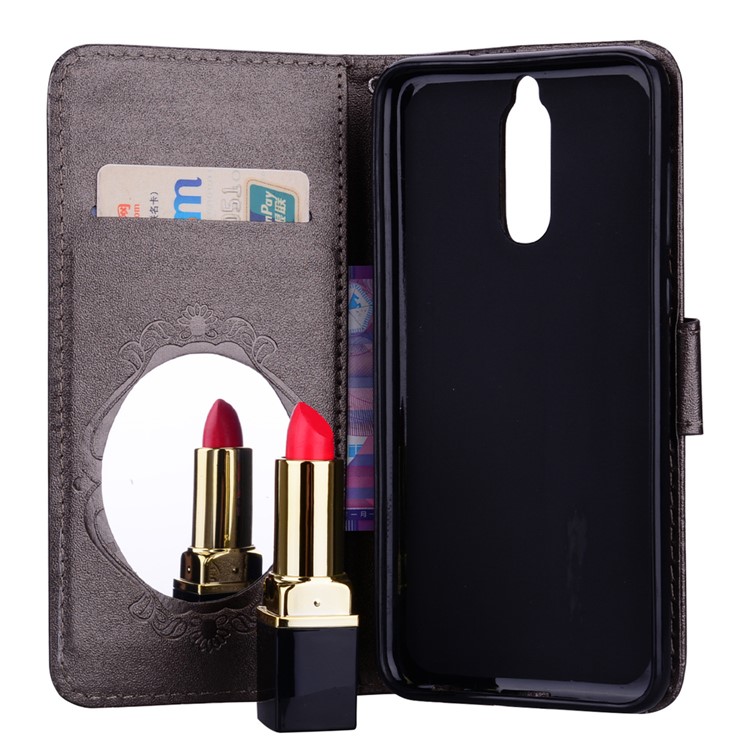Imprinted Butterfly Flower Pattern Rhinestone Leather Wallet Case for Huawei Mate 10 Lite / Maimang 6 / nova 2i / Honor 9i (India) - Black-7