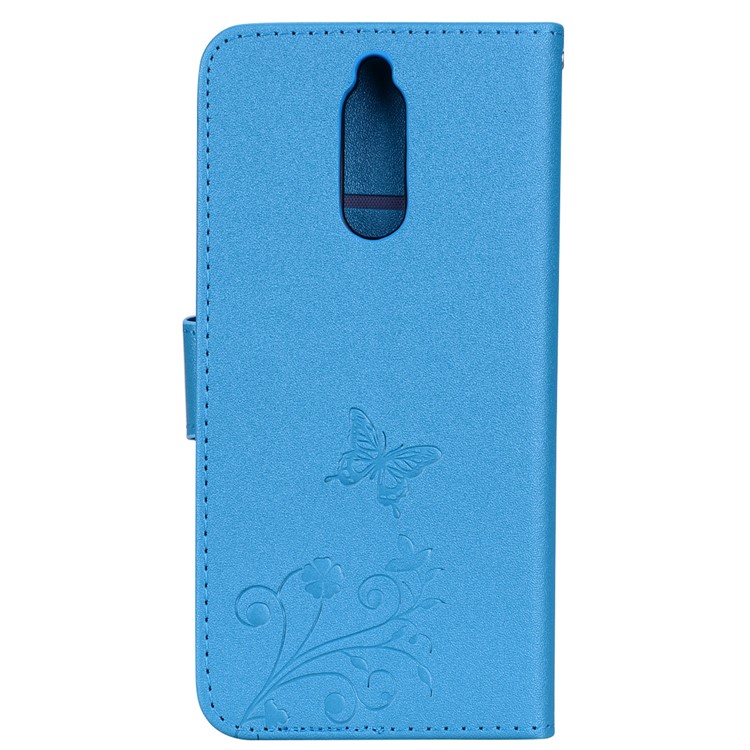 Imprinted Butterfly Flower Pattern Rhinestone Leather Card Holder Case for Huawei Mate 10 Lite / Maimang 6 / nova 2i / Honor 9i (India) - Blue-5