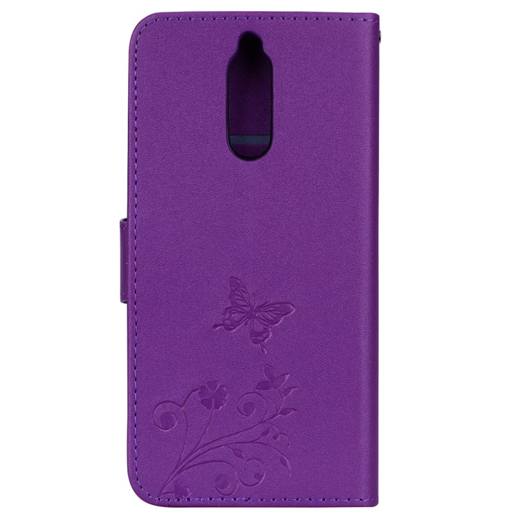 Imprinted Butterfly Flower Pattern Rhinestone Cell Phone Leather Wallet Case for Huawei Mate 10 Lite / Maimang 6 / nova 2i / Honor 9i (India) - Purple-5