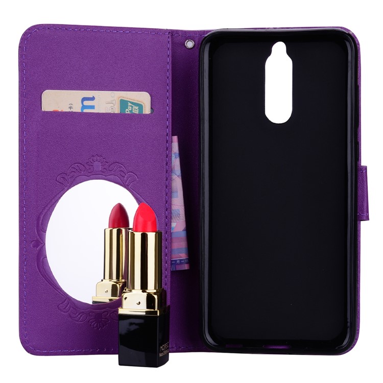 Imprinted Butterfly Flower Pattern Rhinestone Cell Phone Leather Wallet Case for Huawei Mate 10 Lite / Maimang 6 / nova 2i / Honor 9i (India) - Purple-7