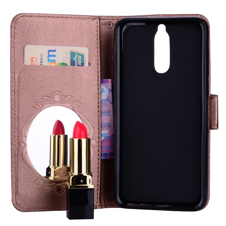 Imprinted Butterfly Flower Pattern Rhinestone Leather Stand Case for Huawei Mate 10 Lite / Maimang 6 / nova 2i / Honor 9i (India) - Brown-7