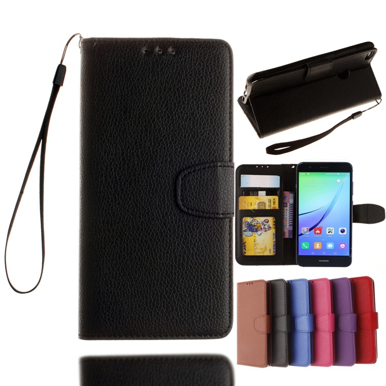 Litchi Grain PU Leather Stand Wallet Phone Case for Huawei P8 Lite (2017)/Honor 8 Lite - Black-1