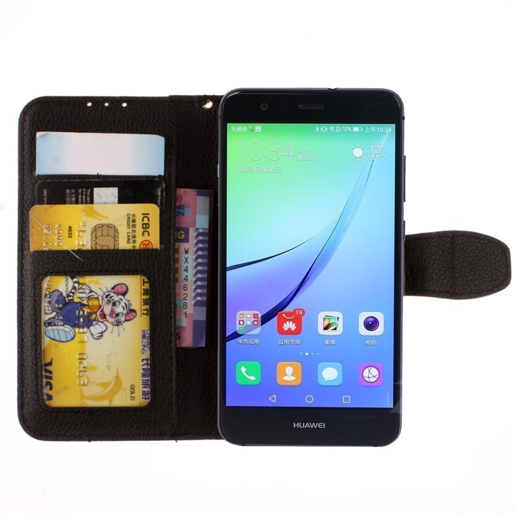 Litchi Grain PU Leather Stand Wallet Phone Case for Huawei P8 Lite (2017)/Honor 8 Lite - Black-8