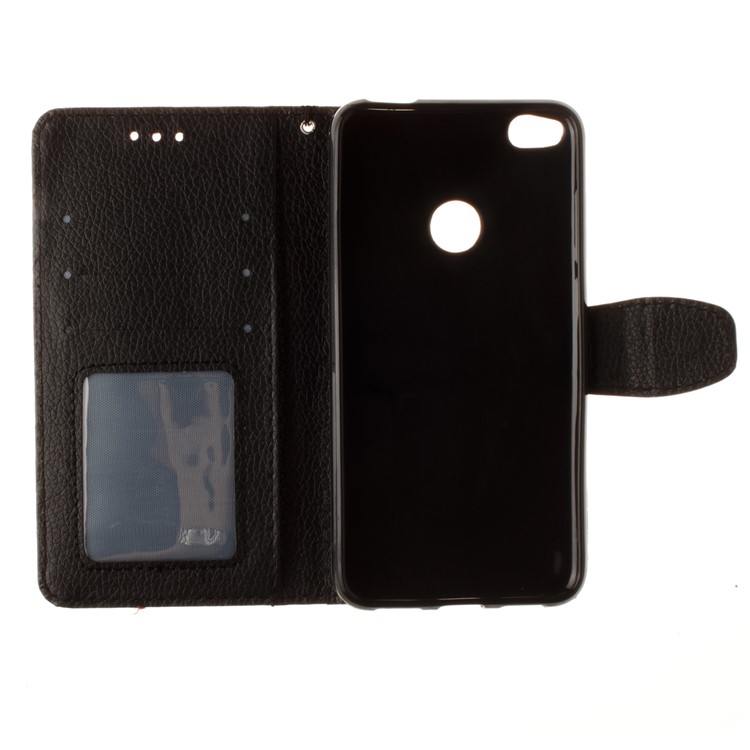 Litchi Grain PU Leather Stand Wallet Phone Case for Huawei P8 Lite (2017)/Honor 8 Lite - Black-9