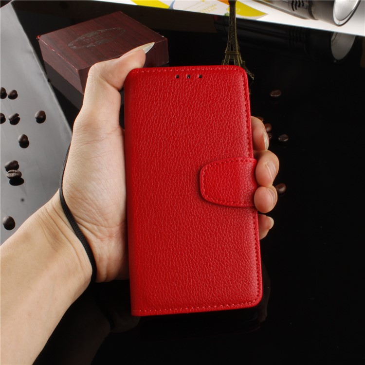 Litchi Grain PU Leather Stand Wallet Phone Cover for Huawei P8 Lite (2017)/Honor 8 Lite - Red-10