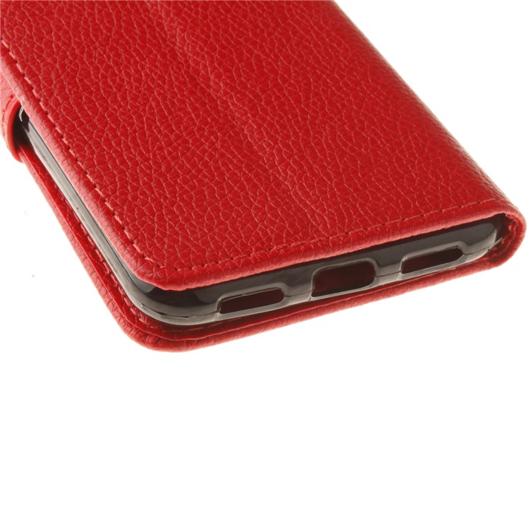 Litchi Grain PU Leather Stand Wallet Phone Cover for Huawei P8 Lite (2017)/Honor 8 Lite - Red-4