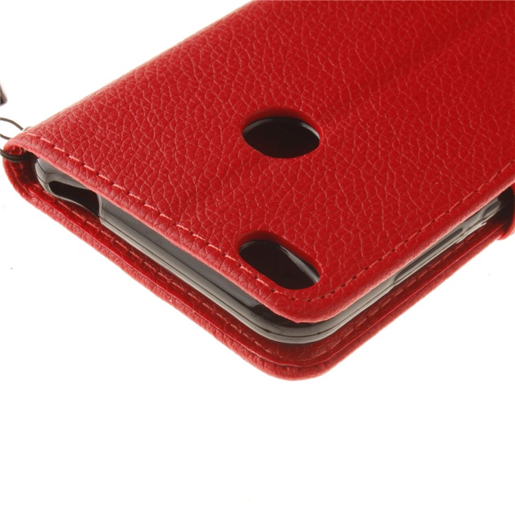 Litchi Grain PU Leather Stand Wallet Phone Cover for Huawei P8 Lite (2017)/Honor 8 Lite - Red-5