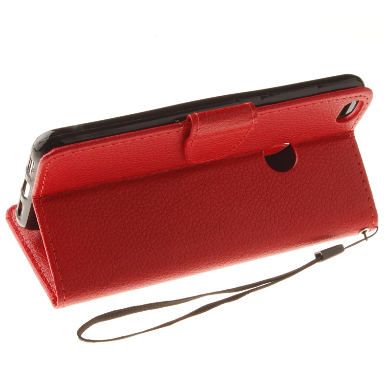 Litchi Grain PU Leather Stand Wallet Phone Cover for Huawei P8 Lite (2017)/Honor 8 Lite - Red-6