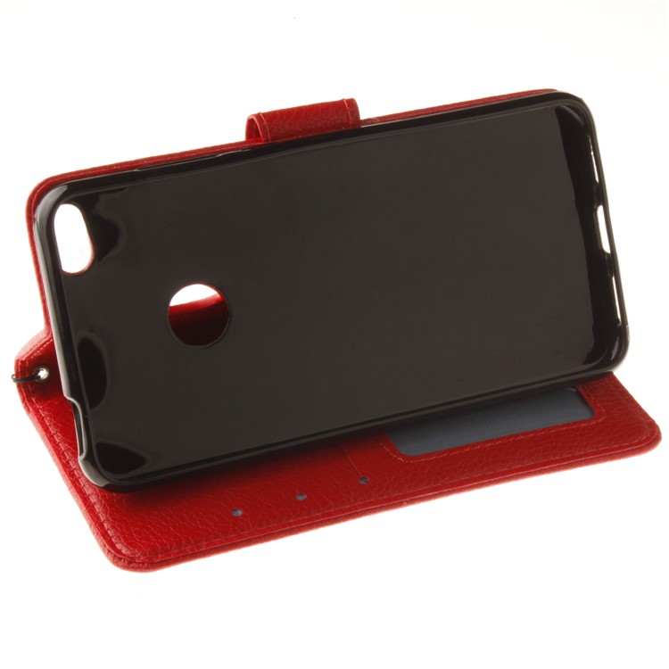 Litchi Grain PU Leather Stand Wallet Phone Cover for Huawei P8 Lite (2017)/Honor 8 Lite - Red-7