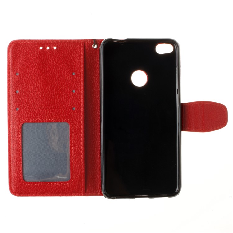 Litchi Grain PU Leather Stand Wallet Phone Cover for Huawei P8 Lite (2017)/Honor 8 Lite - Red-9