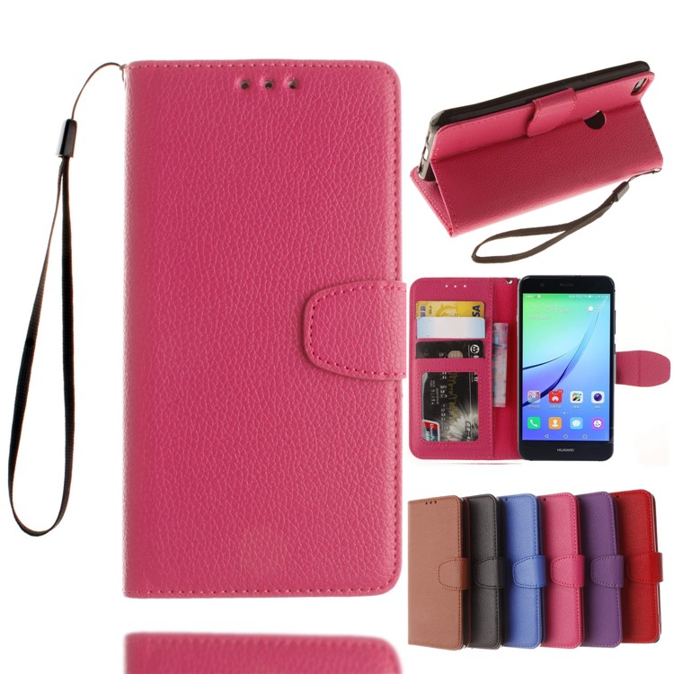 Litchi Grain PU Leather Stand Wallet Phone Shell for Huawei P8 Lite (2017)/Honor 8 Lite - Rose-1
