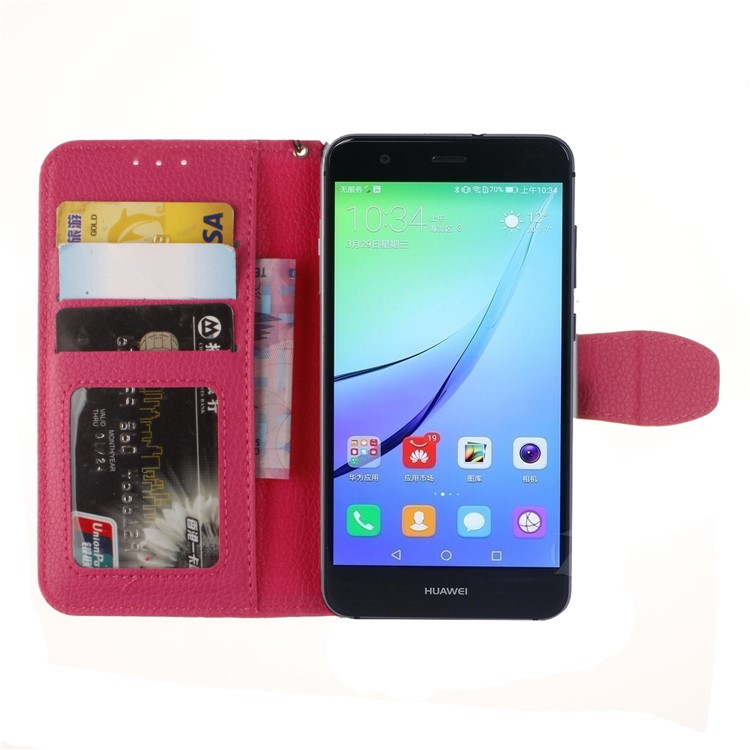 Litchi Grain PU Leather Stand Wallet Phone Shell for Huawei P8 Lite (2017)/Honor 8 Lite - Rose-8