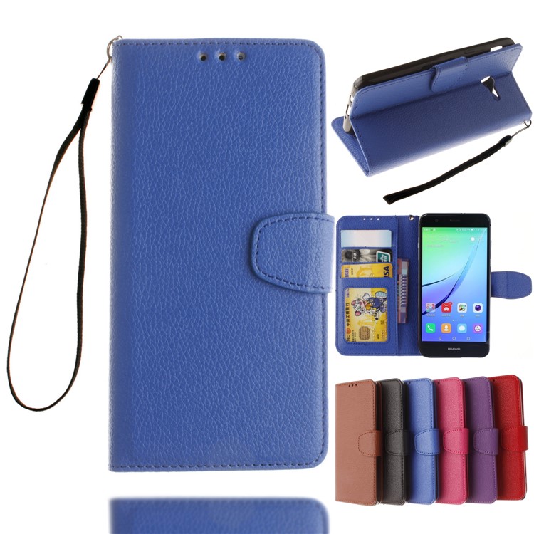 Litchi Grain PU Leather Stand Wallet Phone Casing for Huawei P8 Lite (2017)/Honor 8 Lite - Blue-1