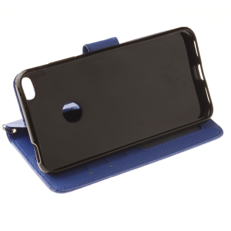 Litchi Grain PU Leather Stand Wallet Phone Casing for Huawei P8 Lite (2017)/Honor 8 Lite - Blue-7