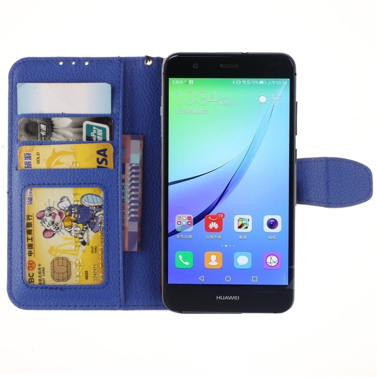 Litchi Grain PU Leather Stand Wallet Phone Casing for Huawei P8 Lite (2017)/Honor 8 Lite - Blue-8