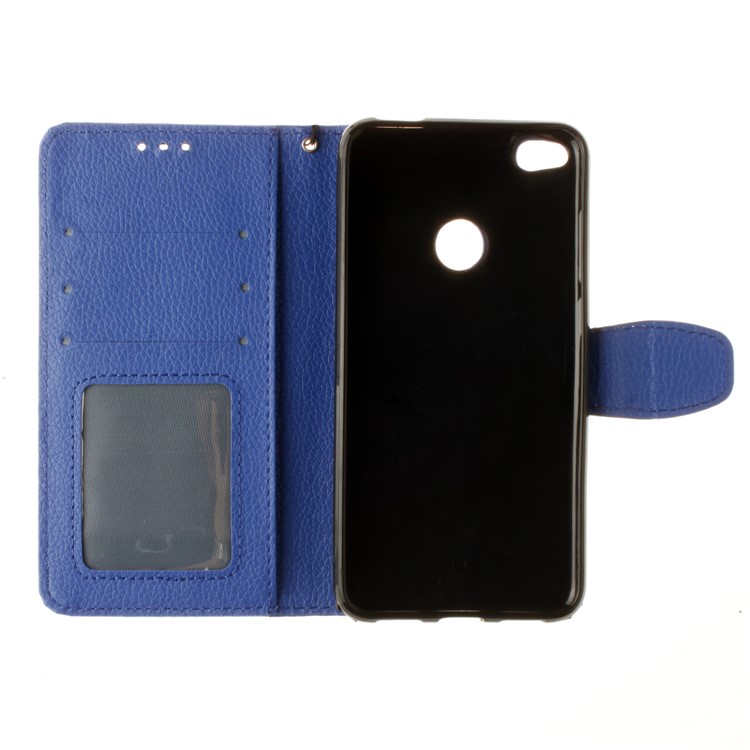 Litchi Grain PU Leather Stand Wallet Phone Casing for Huawei P8 Lite (2017)/Honor 8 Lite - Blue-9
