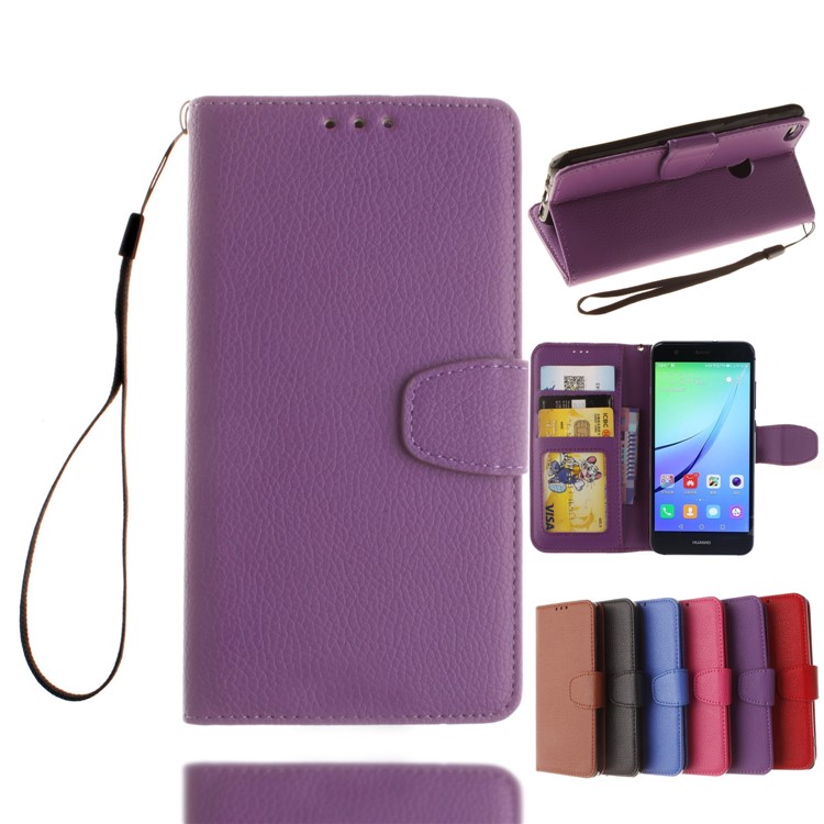 Litchi Grain PU Leather Stand Wallet Mobile Phone Case for Huawei P8 Lite (2017)/Honor 8 Lite - Purple-1