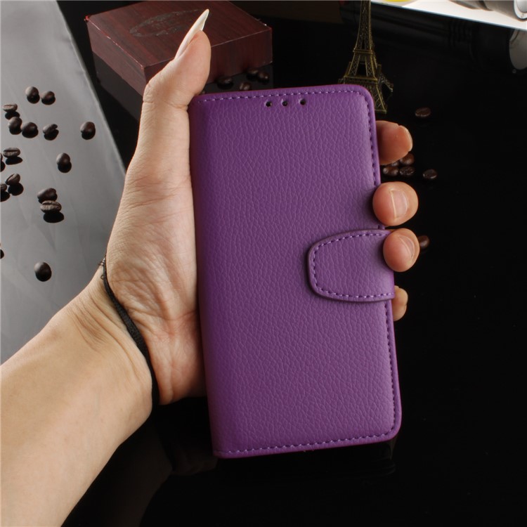 Litchi Grain PU Leather Stand Wallet Mobile Phone Case for Huawei P8 Lite (2017)/Honor 8 Lite - Purple-10