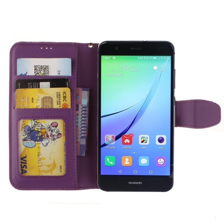 Litchi Grain PU Leather Stand Wallet Mobile Phone Case for Huawei P8 Lite (2017)/Honor 8 Lite - Purple-8