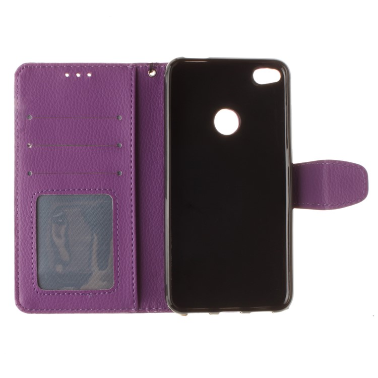 Litchi Grain PU Leather Stand Wallet Mobile Phone Case for Huawei P8 Lite (2017)/Honor 8 Lite - Purple-9