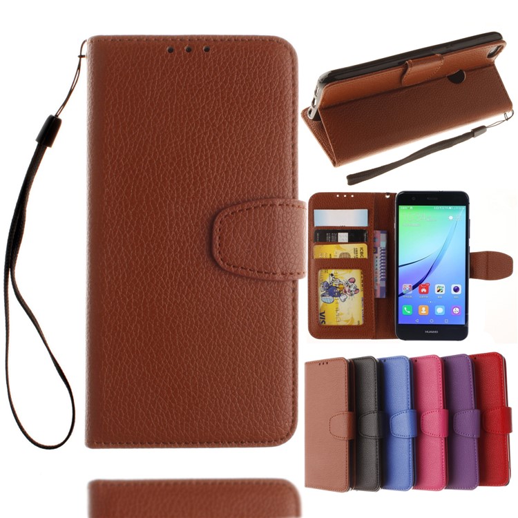 Litchi Grain PU Leather Stand Wallet Cell Phone Case for Huawei P8 Lite (2017)/Honor 8 Lite - Brown-1