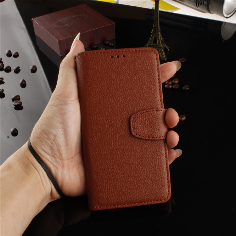 Litchi Grain PU Leather Stand Wallet Cell Phone Case for Huawei P8 Lite (2017)/Honor 8 Lite - Brown-10