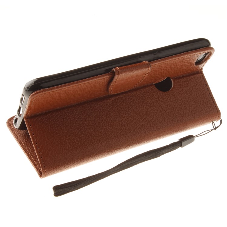 Litchi Grain PU Leather Stand Wallet Cell Phone Case for Huawei P8 Lite (2017)/Honor 8 Lite - Brown-6