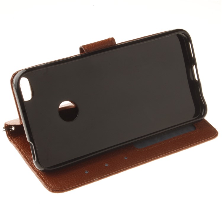Litchi Grain PU Leather Stand Wallet Cell Phone Case for Huawei P8 Lite (2017)/Honor 8 Lite - Brown-7
