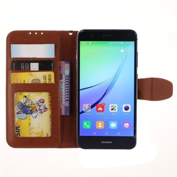 Litchi Grain PU Leather Stand Wallet Cell Phone Case for Huawei P8 Lite (2017)/Honor 8 Lite - Brown-8